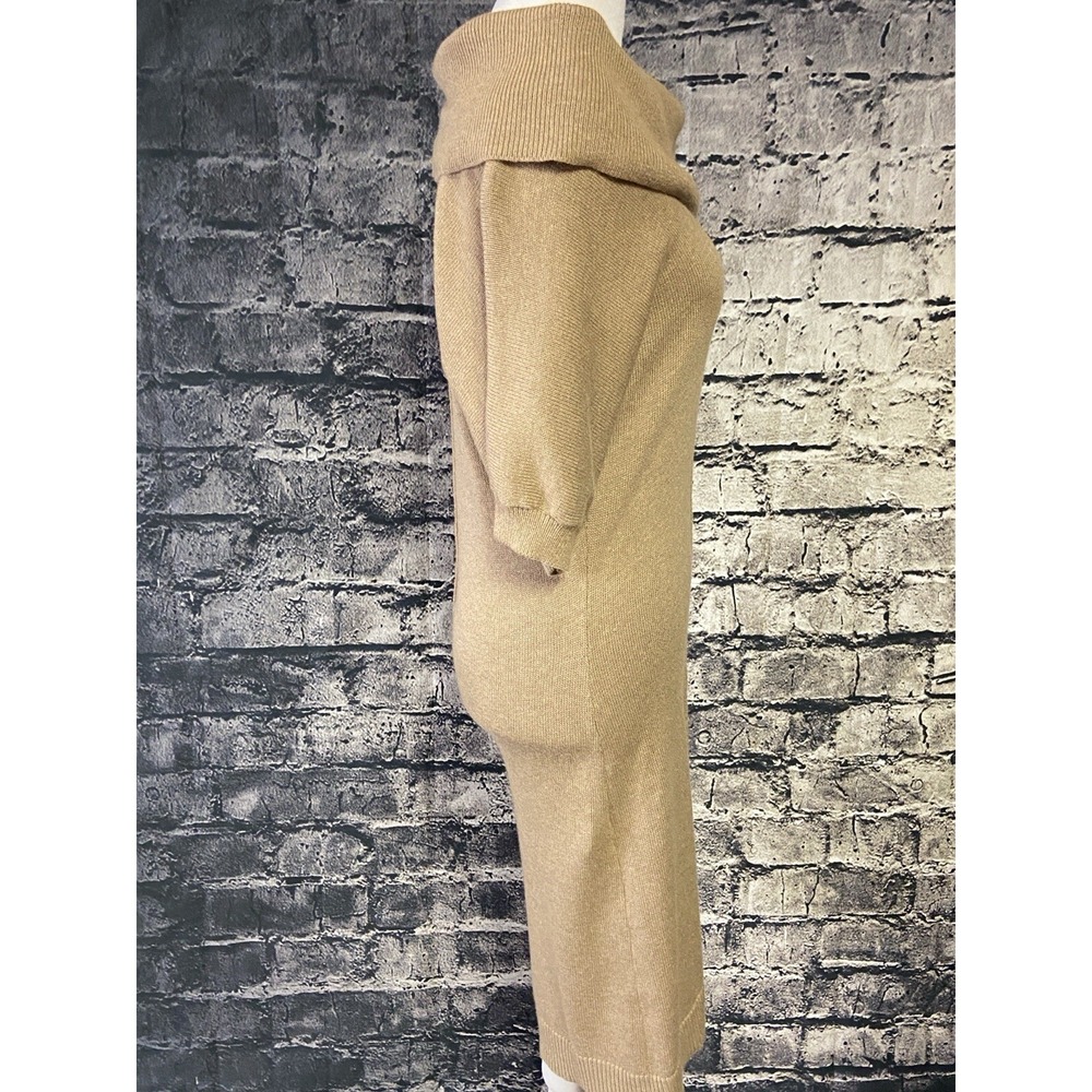 Banana Republic Dress Womens Medium Tan Off Shoulder Knit Sweater Dress Puff Sle - Picture 4 of 12